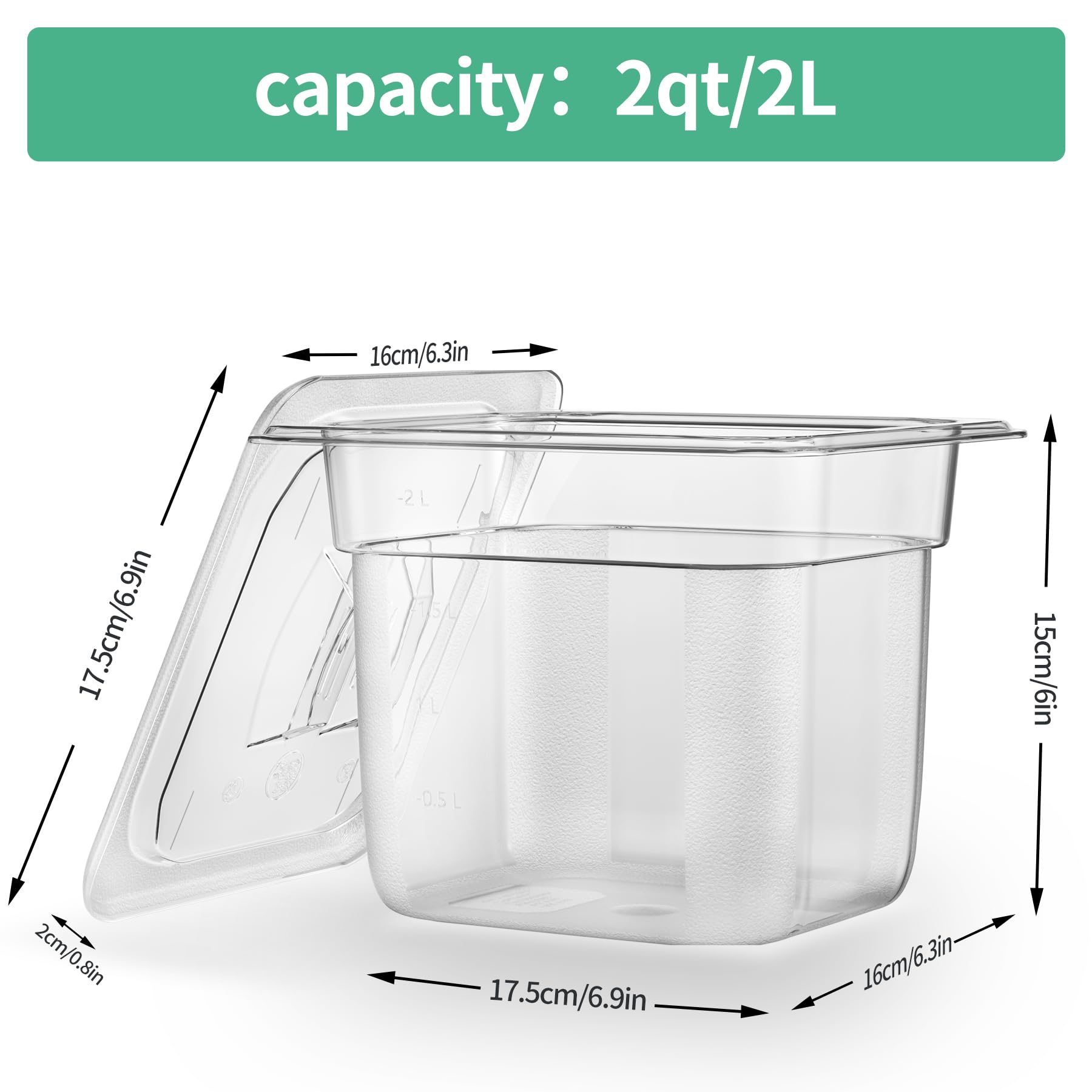 Finopro 6Pack Food Pans, 1/6 Size 6 Inch Deep Commercial Food Storage Containers, Polycarbonate, Clear (Click to select 1/6 Size, 6