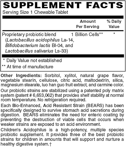 Miniatura 4 de Holly Hill Health Foods, Acidophilus para niños, uva, 60 tabletas masticables
