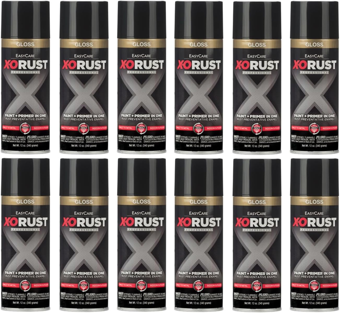 TRUE VALUE X-O Rust Anti-Rust Enamel Spray Paint & Primer, Gloss Black, 12 oz. - Pack of (4)