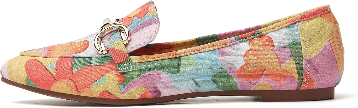 Tilocow Metal Chain Loafers Flats for Women Pointed Toe Slip on Flats Dressy Casual Comfortable Work Business Shoes
