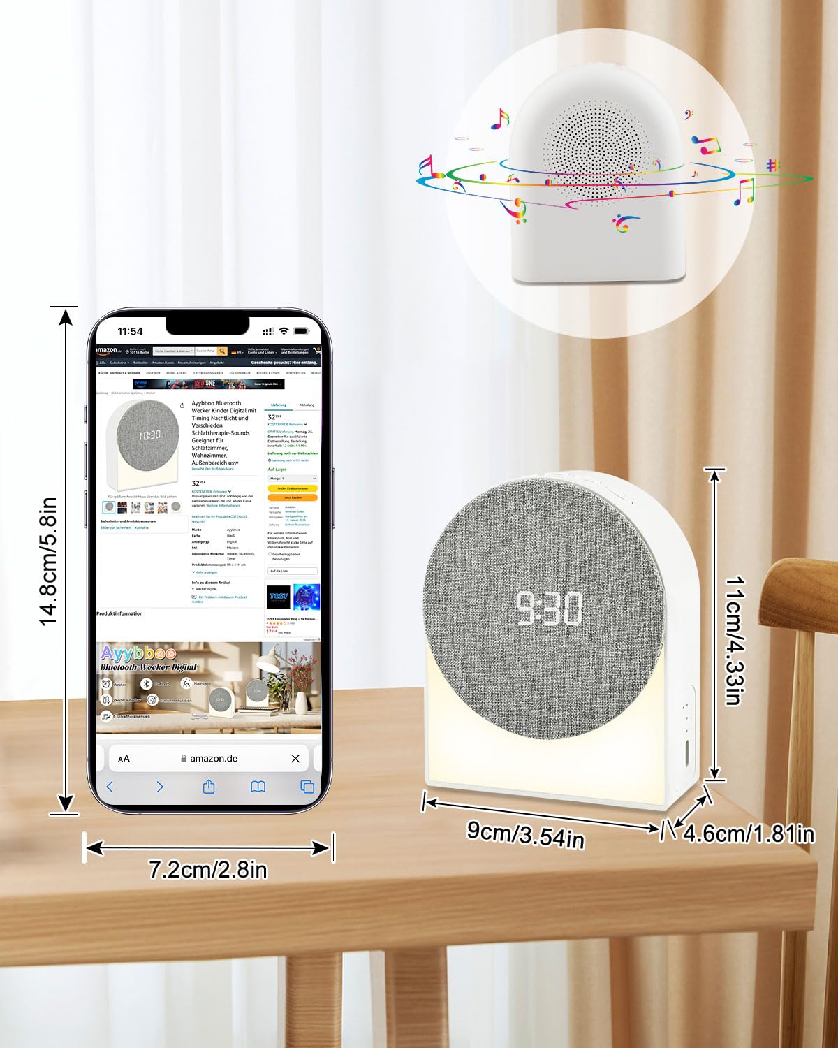 Réveil Bluetooth Enfant – Veilleuse 3 Niveaux, 6 Sons Apaisants, Alarme Douce, USB-C – Idéal Pour Chambre