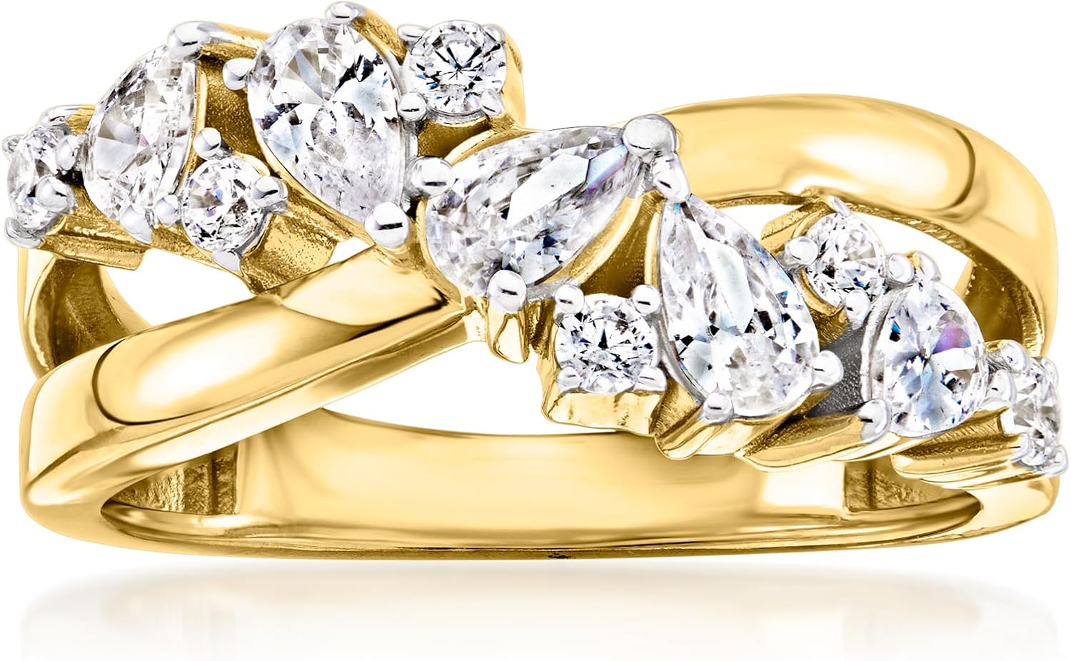 Ross-Simons 1.20 ct. t.w. CZ Crisscross Ring in 18kt Gold Over Sterling
