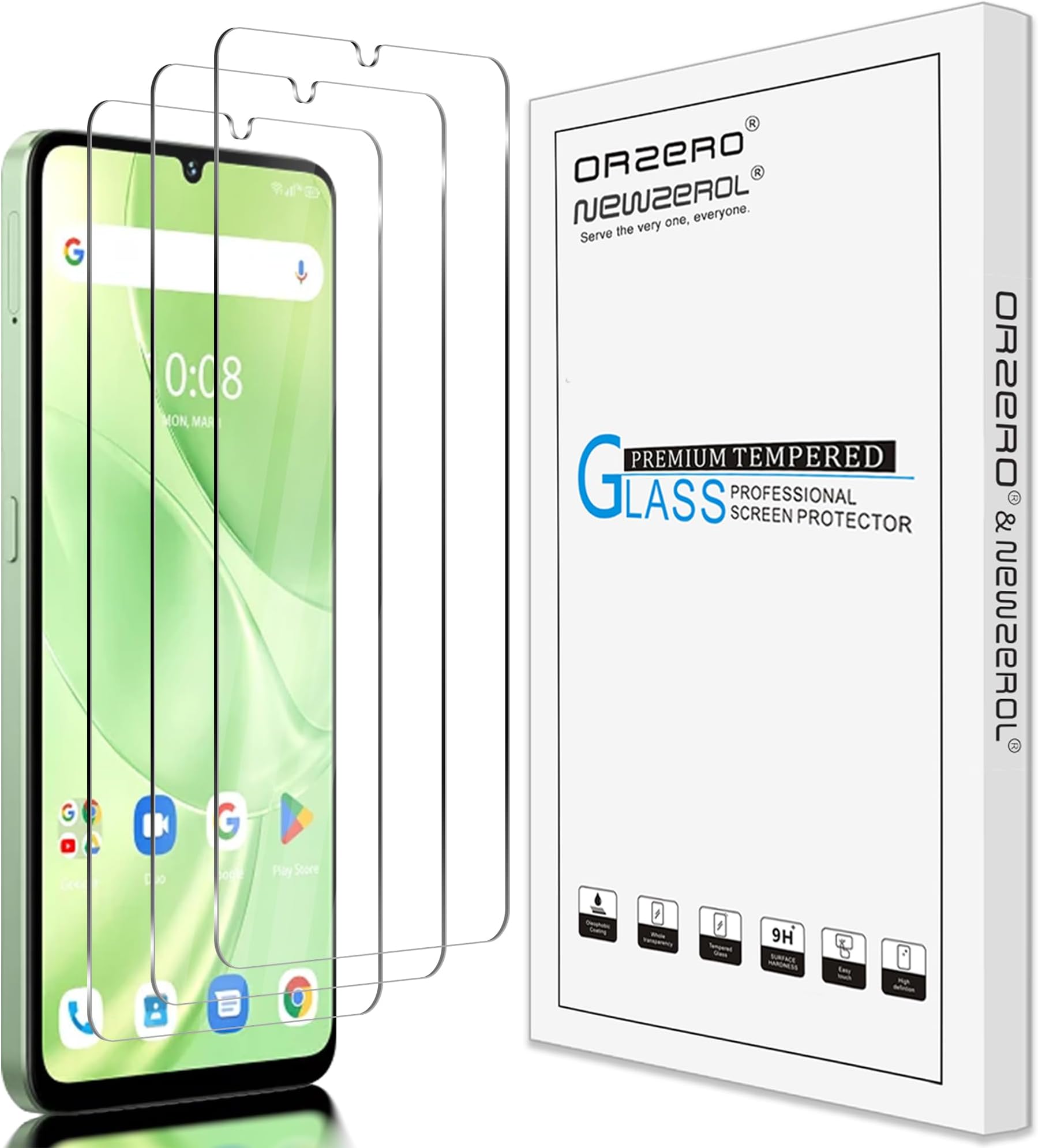 Orzero (3 Pack) Tempered Glass Screen Protector Compatible for UMIDIGI G9 5G / G9A / G9C / G9T, Protector De Pantalla Anti-Scratch 9 Hardness High Definition Bubble-Free