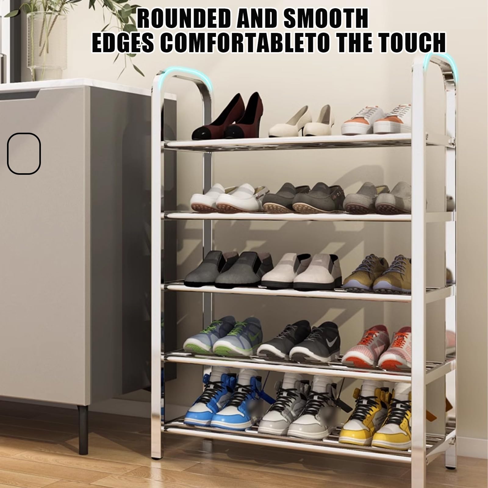 Schuhregal Schmal Metall Verdicktes Stahlrohr Stabiles und Langlebiges Starke Tragfähigkeit, Nicht leicht zu verformen Mehrschichtige Lagerung für Flur Schlafzimmer | Strong bearing capacity, not easy to deform Shoe Stand Vertical for Living Room(40*23*54