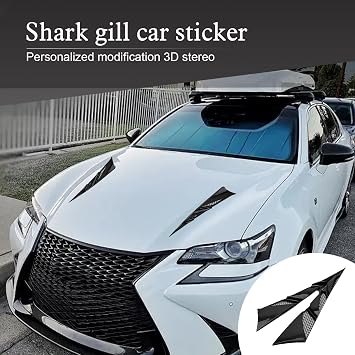 2 PCS Car Hood Side Vent Shark Gill Spoilers, Shark Fin Wind Blade Trim, Airflow Intake Decorative Ventilation Cover, Universal Self-adhesive Exterior Modification for Most Cars (Black)