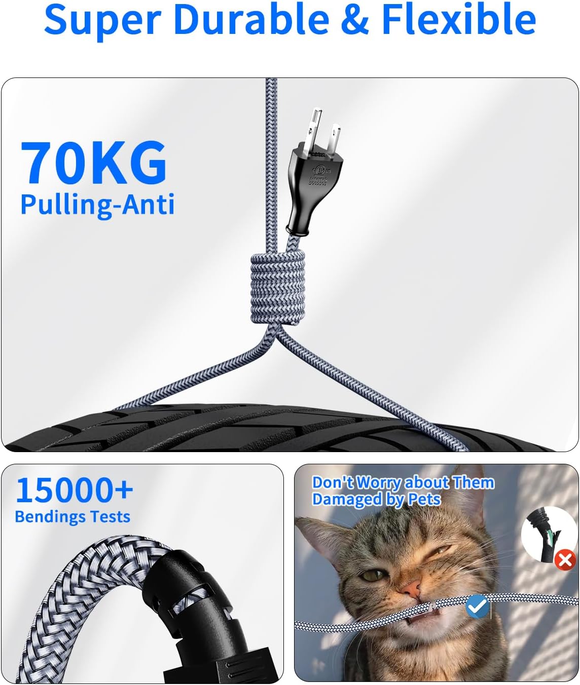 Extension Cord Indoor,Riksoin Universal 3 Prong Extension Cord,18AWG Indoor Extension Cable for PC Monitor Scanner Printers,NEMA 5-15P to C5 Computer Power Cable-16.4FT