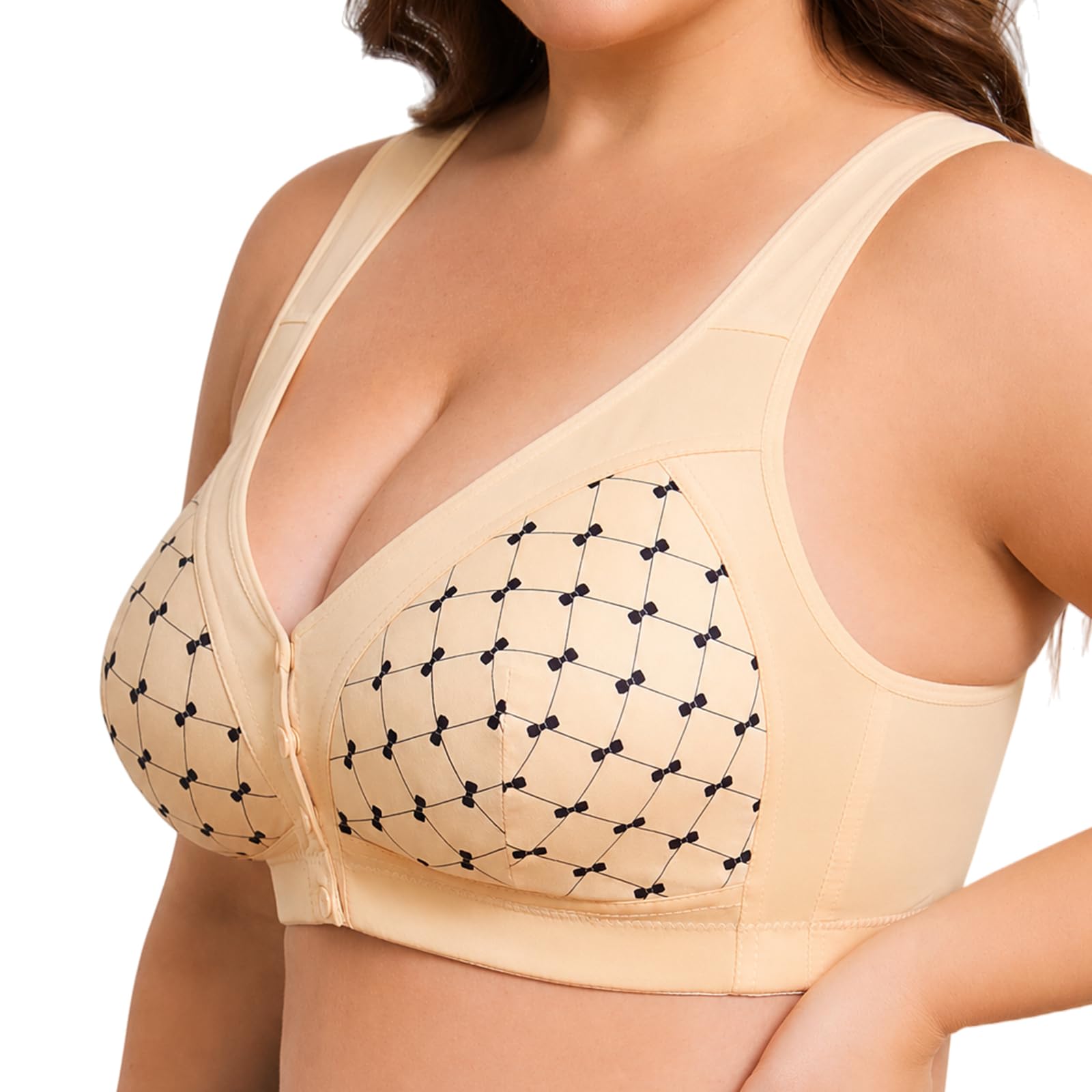Reggiseno Donna Senza Ferretto Chiusura Frontale Set da 4, Reggiseni Taglie Forti in Cotone, Reggiseno Comodo per Seno Grande E Cadente