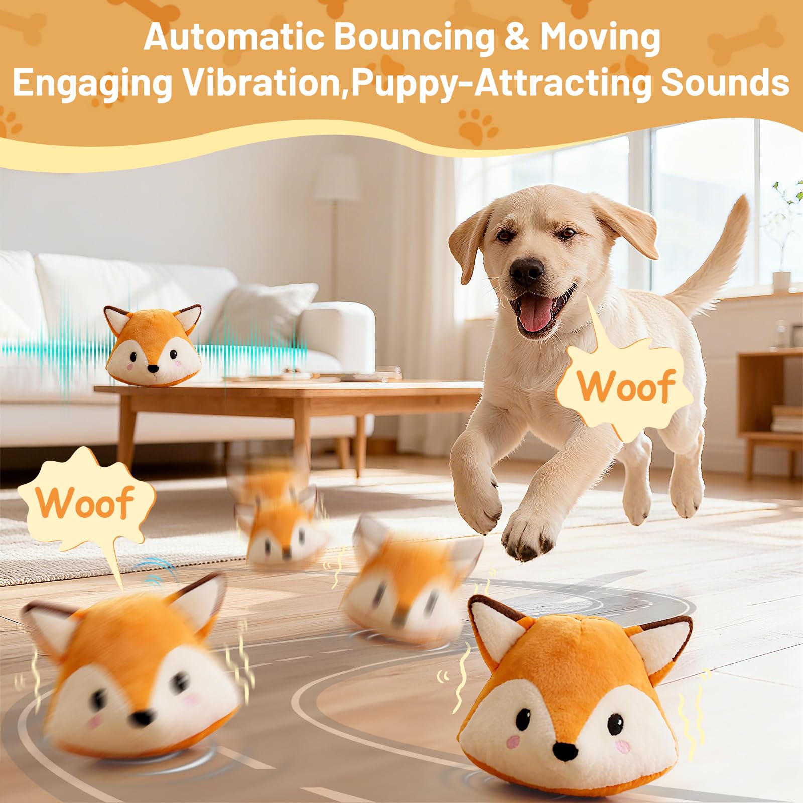 Interactive Fox Puppy Toy for Anxiety & Boredom Relief - Automatic Self-Moving, Bouncing & Vibrating with Sound for Mental Stimulation | Rechargeable & Chew-Resistant for All Breed Sizes - image 2