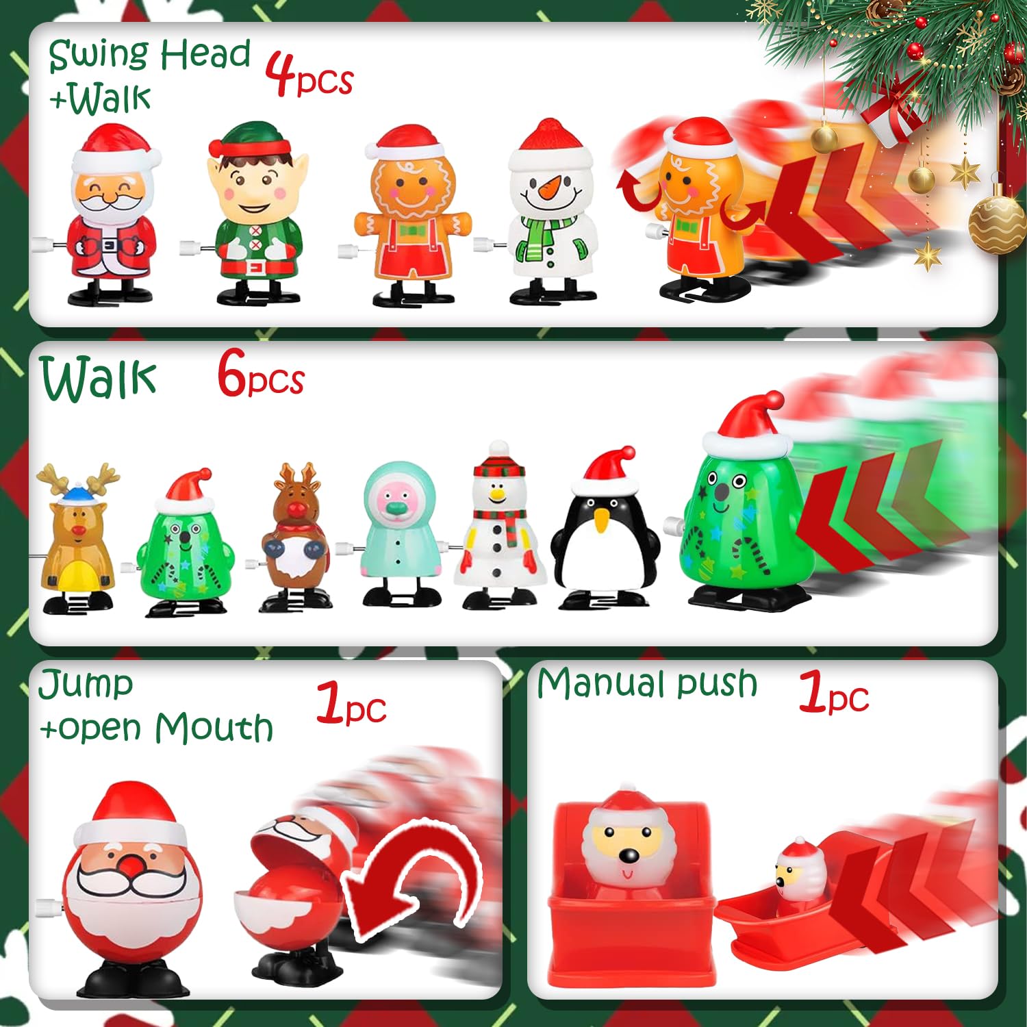 8 Jouets à Remonter De Noël – Figurines Mécaniques Sauteuses (Père Noël, Renne, Bonhomme De Neige…) – Pour Enfants Et Animations De Fête