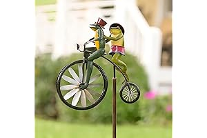 Premium Vintage Bicycle Metal Wind Spinner: Whimsical Frog Cyclist Adorns Your Garden