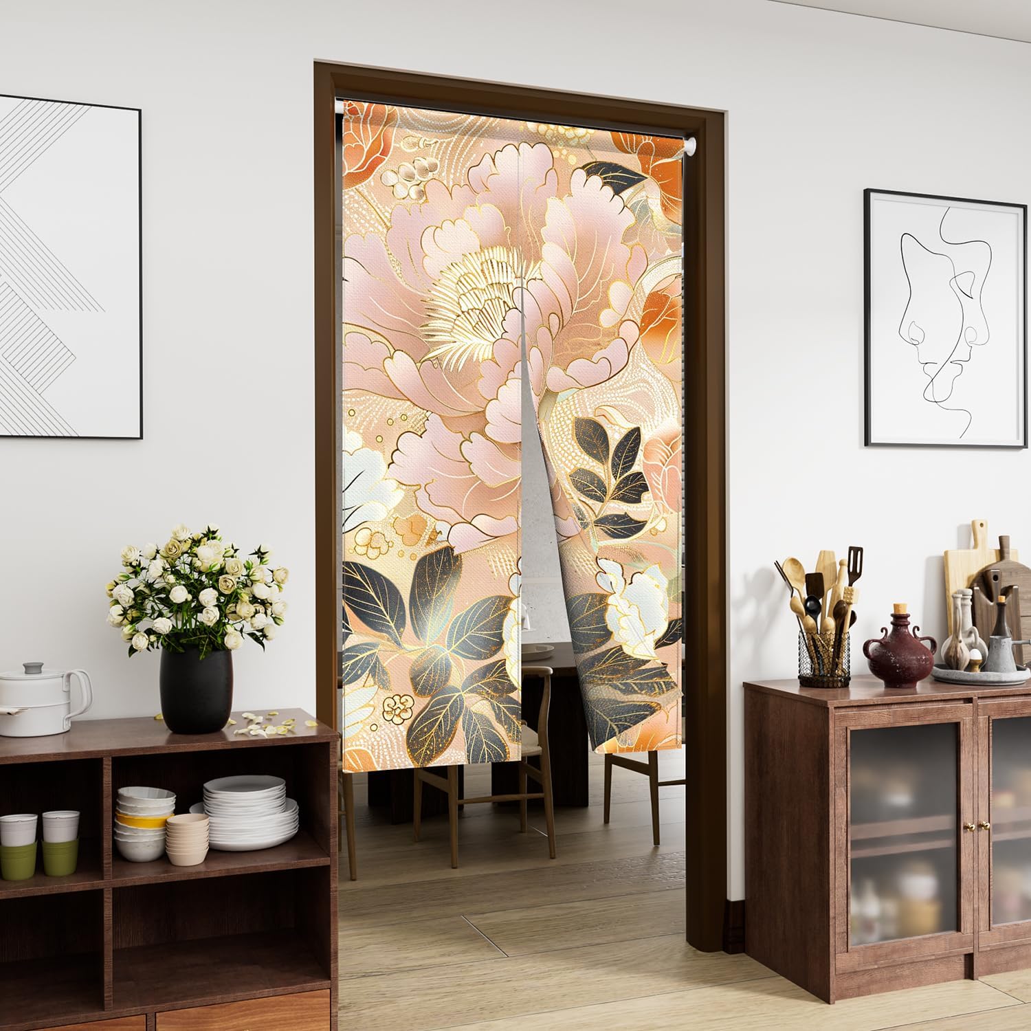 Leowefowa Noren Double Sided Doorway Curtain Japanese Style Wave Printed Door Curtain Window Treatment Door Tapestry Panel for Privacy Partition Divider Polyester Home Decoration 33.5"x 59"