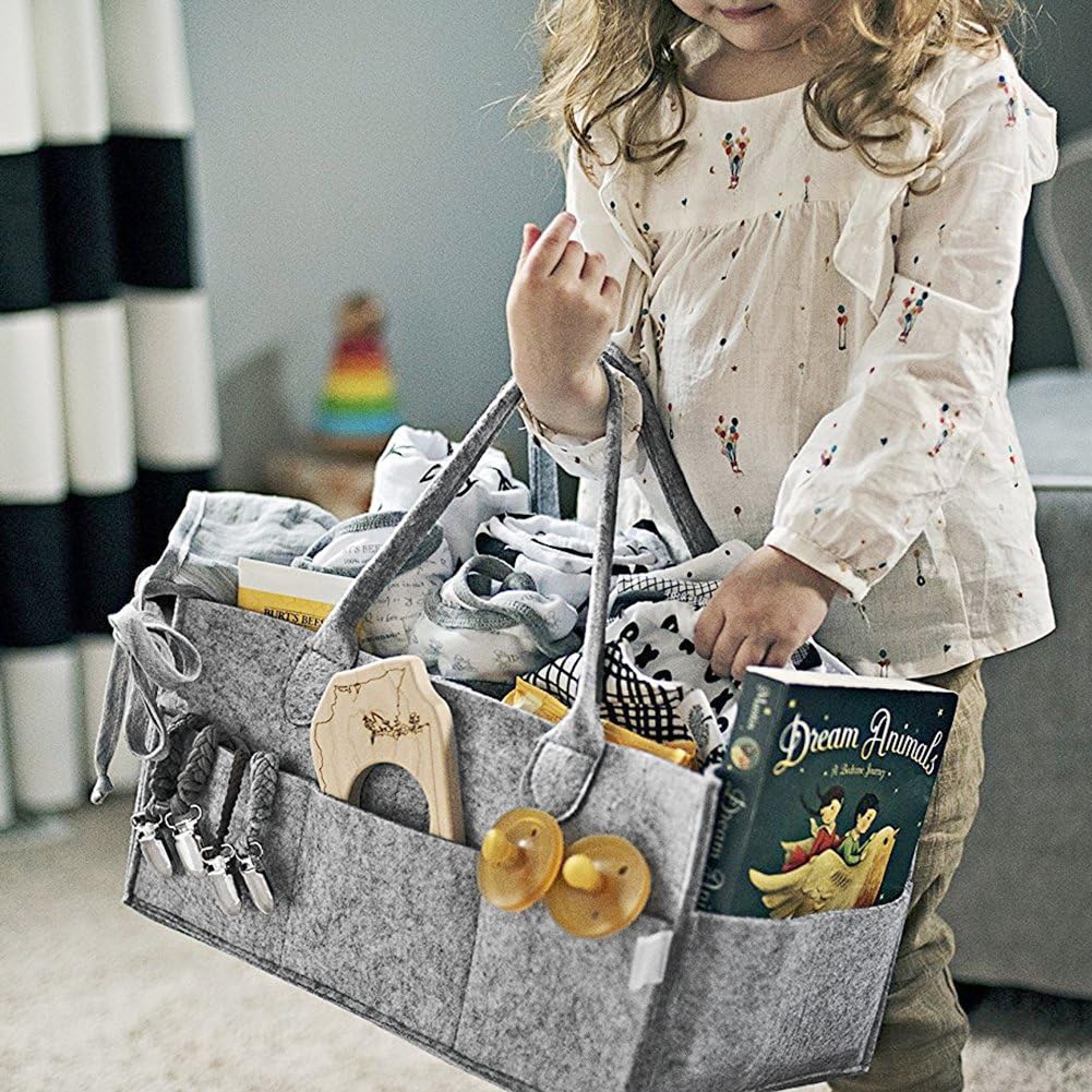 Comioke Babyluier vilten tas baby luier organizer mand draagbare opbergzak grote kleuterschool tas met verwisselbare vakken voor luiercommode, bijtring, luier, beste babygeschenkmand