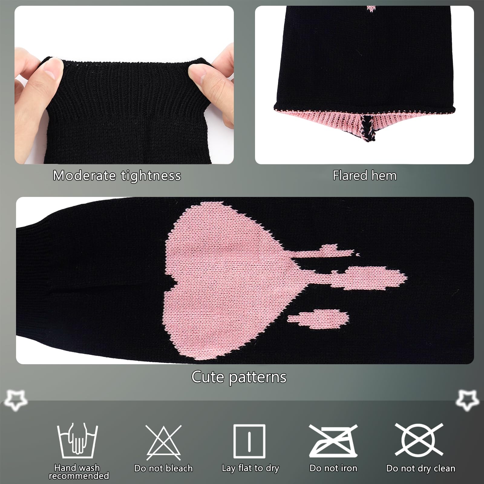 Junely 2 Pairs Leg Warmers for Women Kawaii Leg Warmer Cute Legwarmers Japanese Socks Halloween Goth Emo Gyaru Accessories: Black Bow Heart