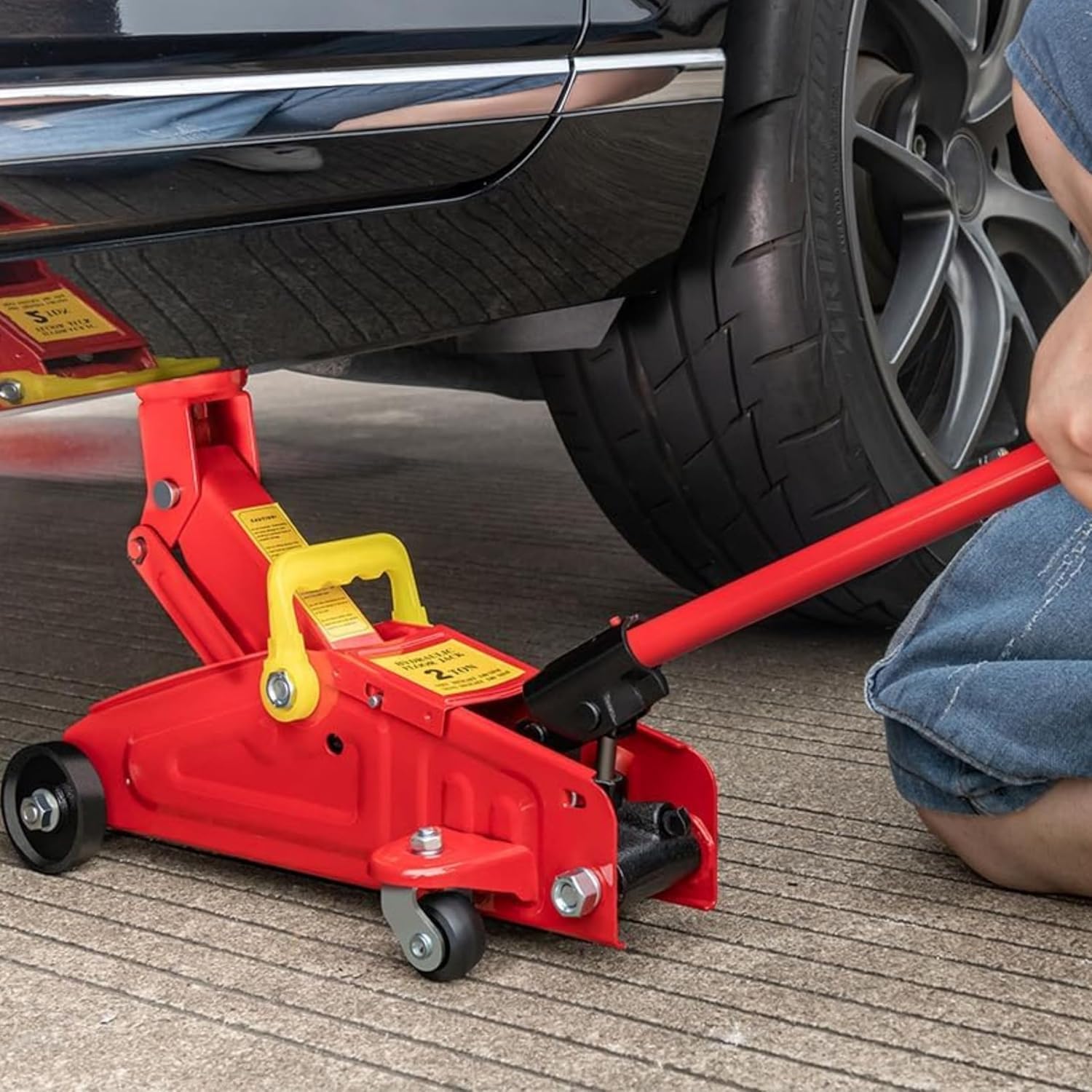 Cric Sollevatore Idraulico A Carrello Meccanico Per Auto 2 Tonnellate Altezza di Sollevamento 140-305mm Martinetto Sollevatore Con 4 Ruote Bidirezionali