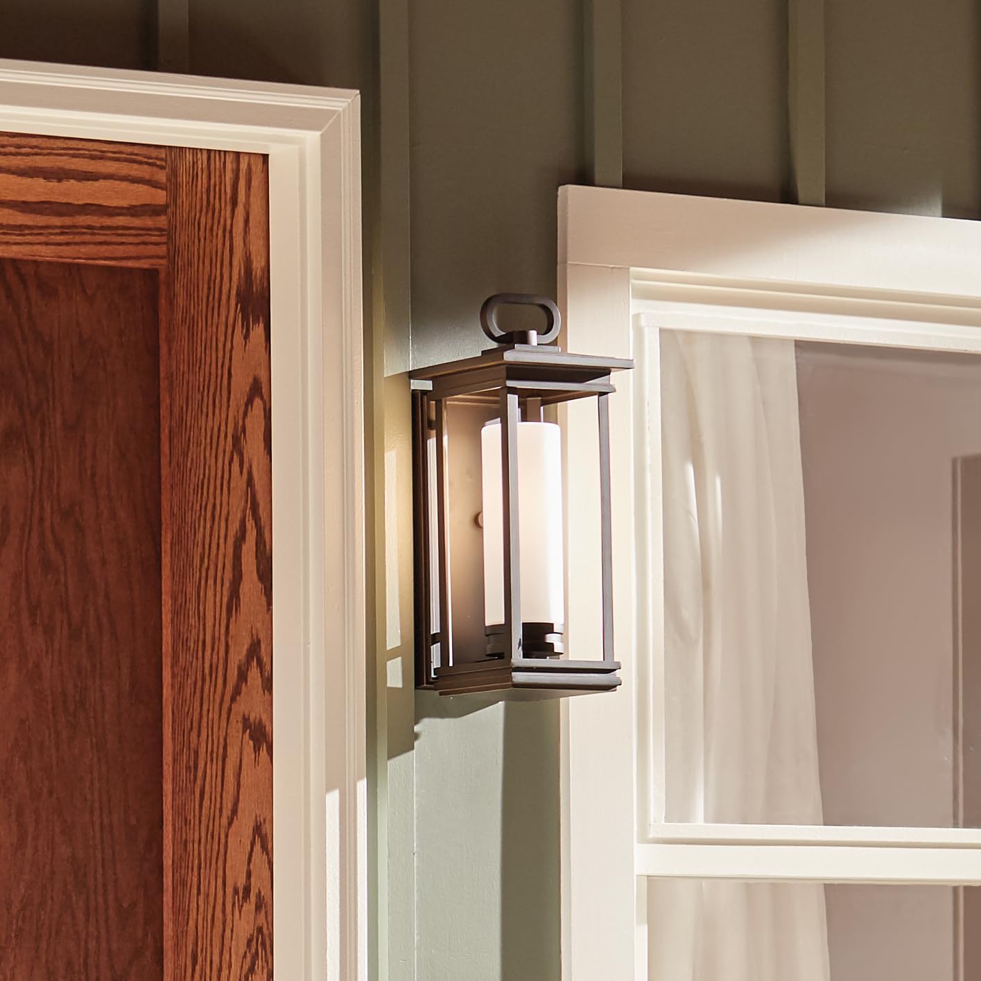 Kichler South Hope 17.75" Outdoor Wall Light in Rubbed Bronze®, 1-Light Exterior Wall Sconce with Satin Etched Cased Opal Glass, (17.75" H x 7" W), 49475RZ