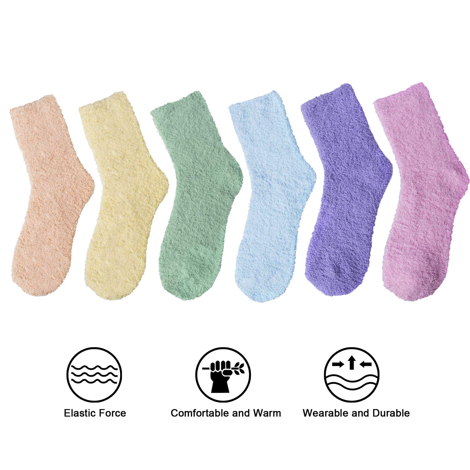 6 Pairs Womens Fuzzy Socks Winter Warm Soft Cozy Fluffy Microfiber House Sleeping Slipper Socks Christmas Gifts