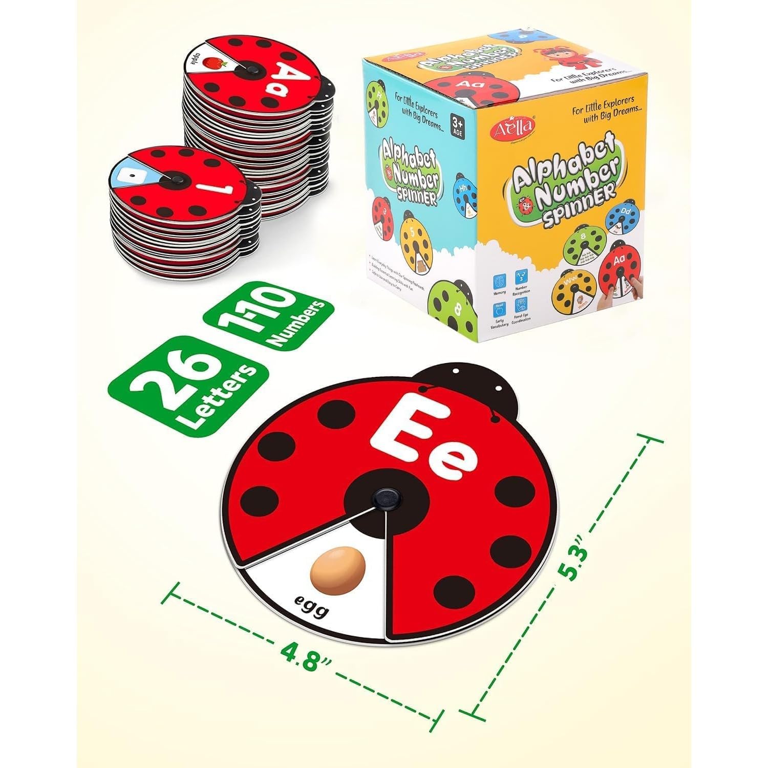 POTLID Montessori Spinning Flash Cards for Kids (3β5 Years) | ABC Alphabet & 123 Number Learning Toy | Early Education Rotating Flash Card Game | Preschool Educational Gift 3