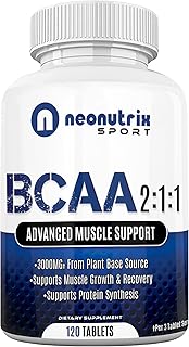 BCAA 2:1:1 Branched Chain Amino Acids Capsules for Muscle Recovery, Energy & Endurance – Vegan Pre & Post Workout Supplement with L-Leucine, L-Isoleucine & L-Valine 120 Tablets by Neonutrix Sports