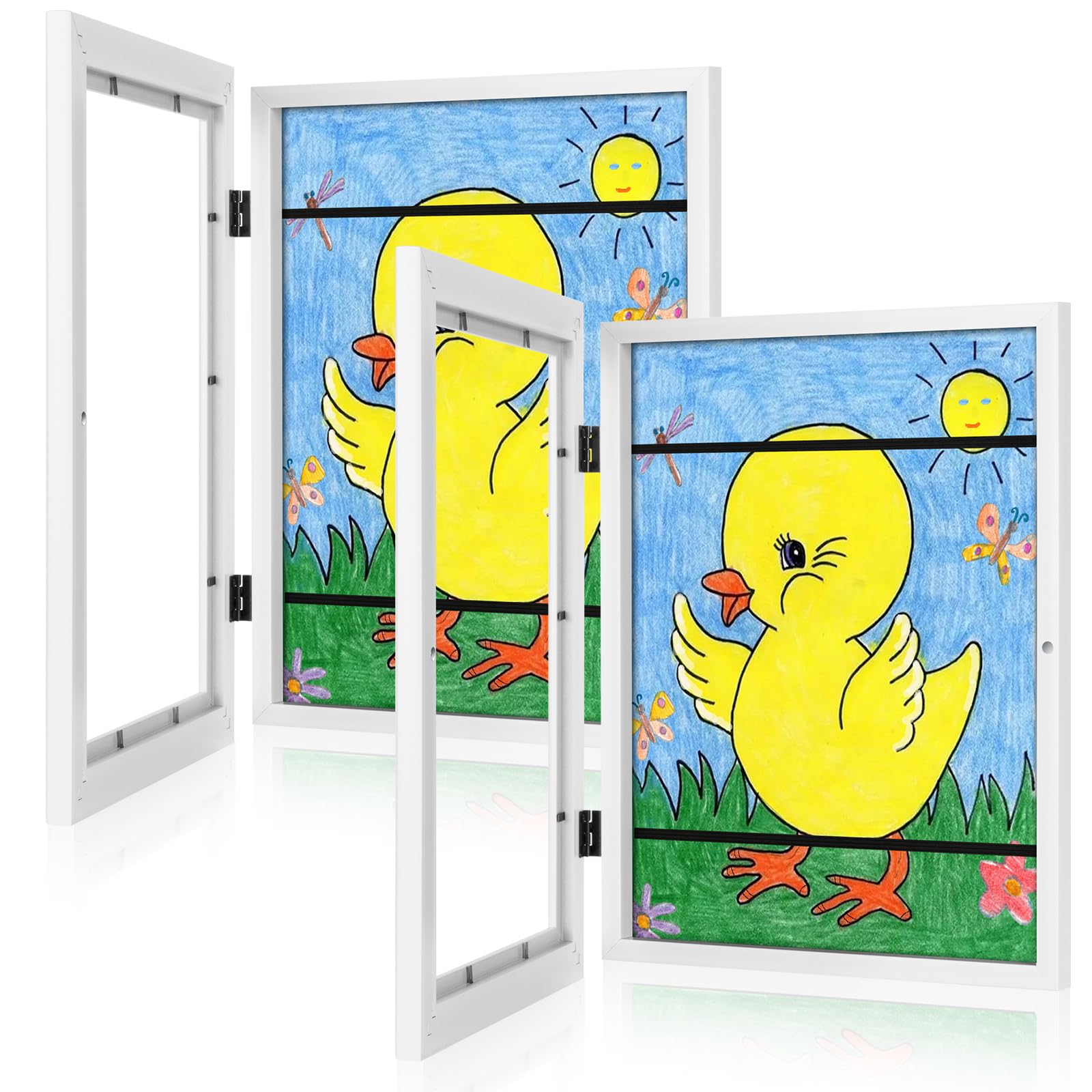 [2Pack] Kids Art Frames, 9x12 Front Opening Kids Artwork Frames Changeable, White Artwork Display Storage Frame for Wall, Holds 50 Pcs, for 3D Picture, Crafts, Children Drawing, Hanging Art, Portfolio