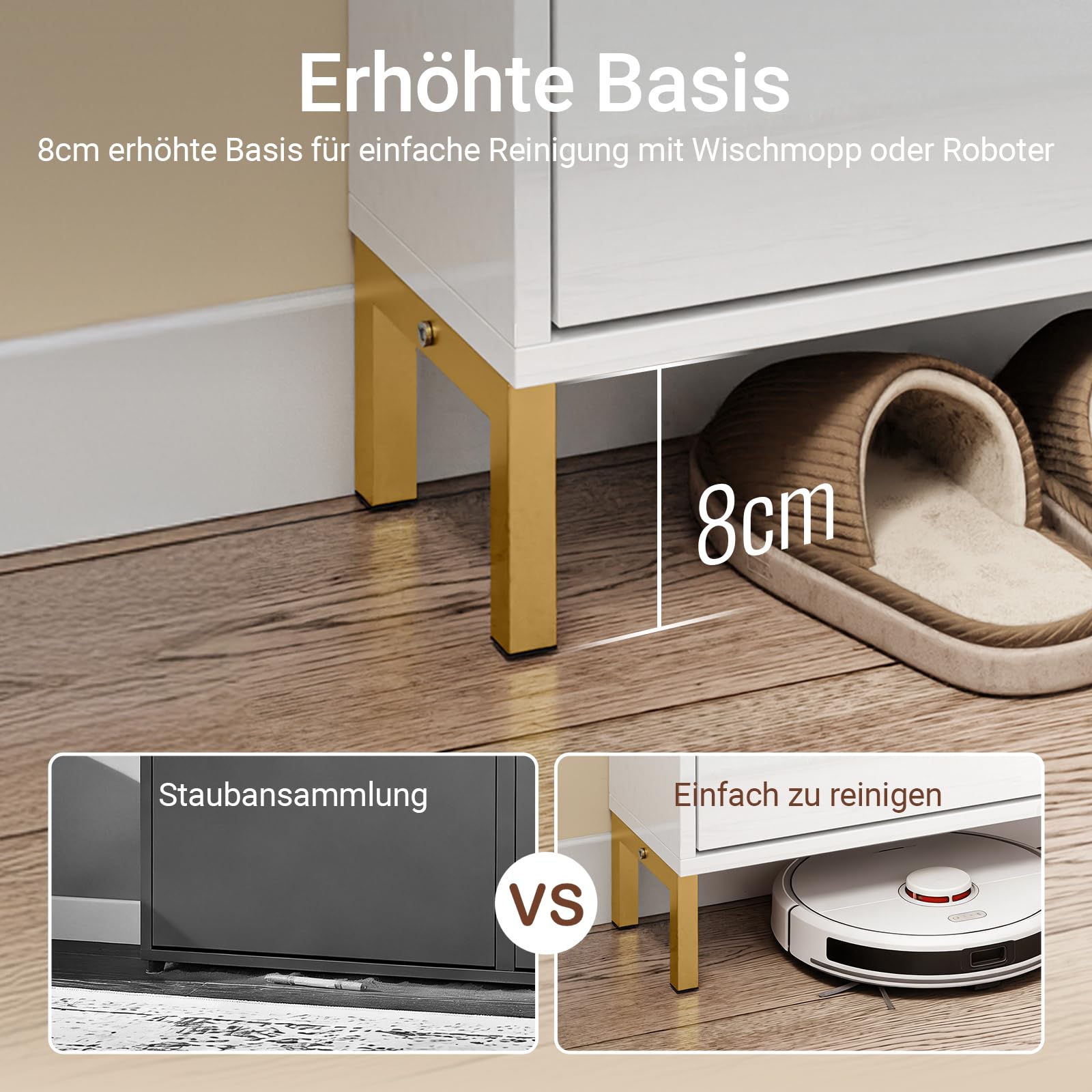 SoBuy Schuhschrank Schmal Schuhkipper Schmal mit 4 Klappen– Hochglanz Weiß mit Goldgriffen, 19cm Tiefe, Flur & kleine Wohnung, MDF+Eisen, 25kg Belastung, B100xH88,5xT19cm, FSR206-GW