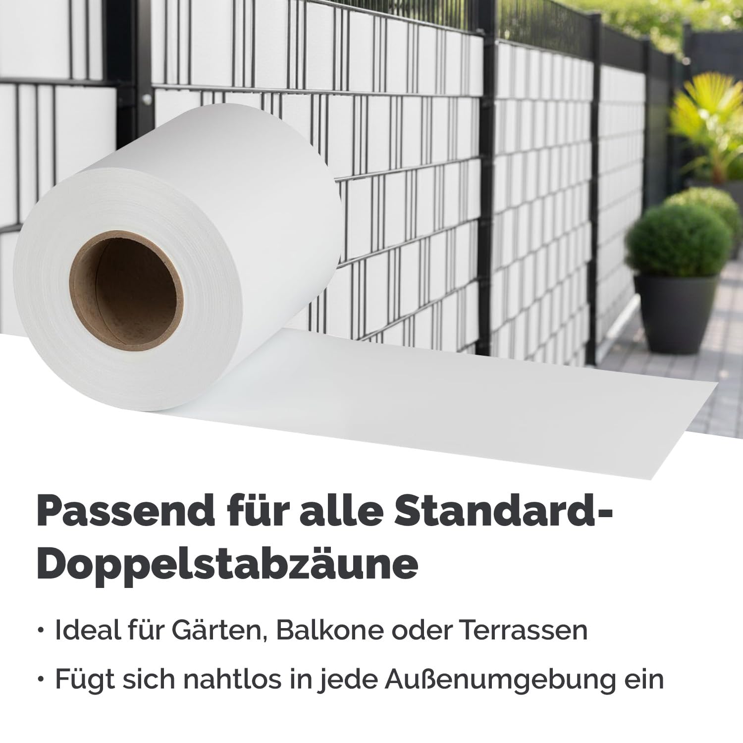 Electronicx Premium PVC Sichtschutzstreifen RAL 9003 Weiß Hochwertige Zaunfolie Doppelstabmatten 35m x 19 cm 650g/m² UV-beständig, extra langlebig, Blickdicht, inkl. 20 Befestigungsclips