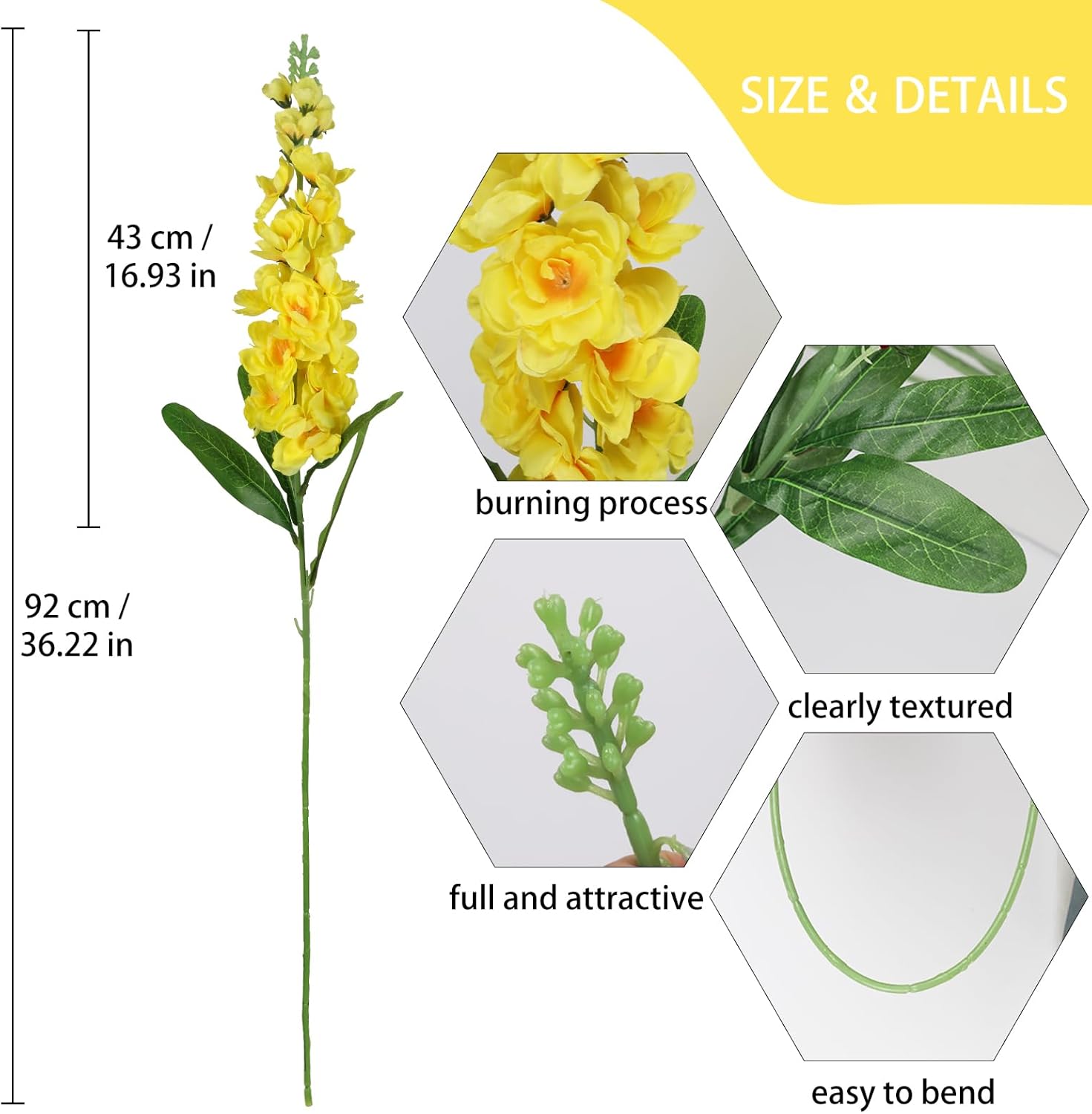 IPOPU 6pcs Yellow Delphinium Artificial Flowers 36.22in Silk Flowers Snapdragon Flowers Hyacinth Artificial Flowers Long Stem Flowers for Wedding Home Floral Centerpieces Decor(Yellow) - Image 6