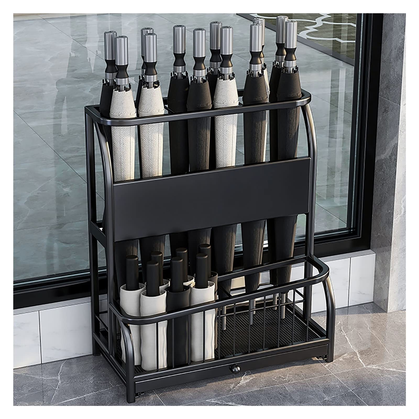 Porte-parapluies pour couloir intérieur avec bac d'égouttage amovible pratique