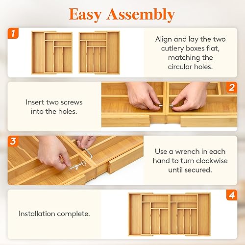 Miniatura 7 de Lifewit Organizador grande de cubiertos y cajones, expandible de 21.4 a 36 pulgadas de ancho, bandeja de utensilios de bambú para cocina, cubiertos