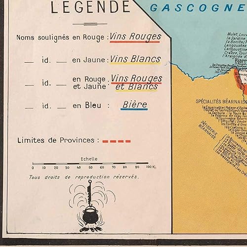 Vista 6 de Antiguos Maps Gourmet France, Comida francesa y vino - Gastronomique et Vinicole de la France par A. Bourguignon circa 1932 Decoración de pared