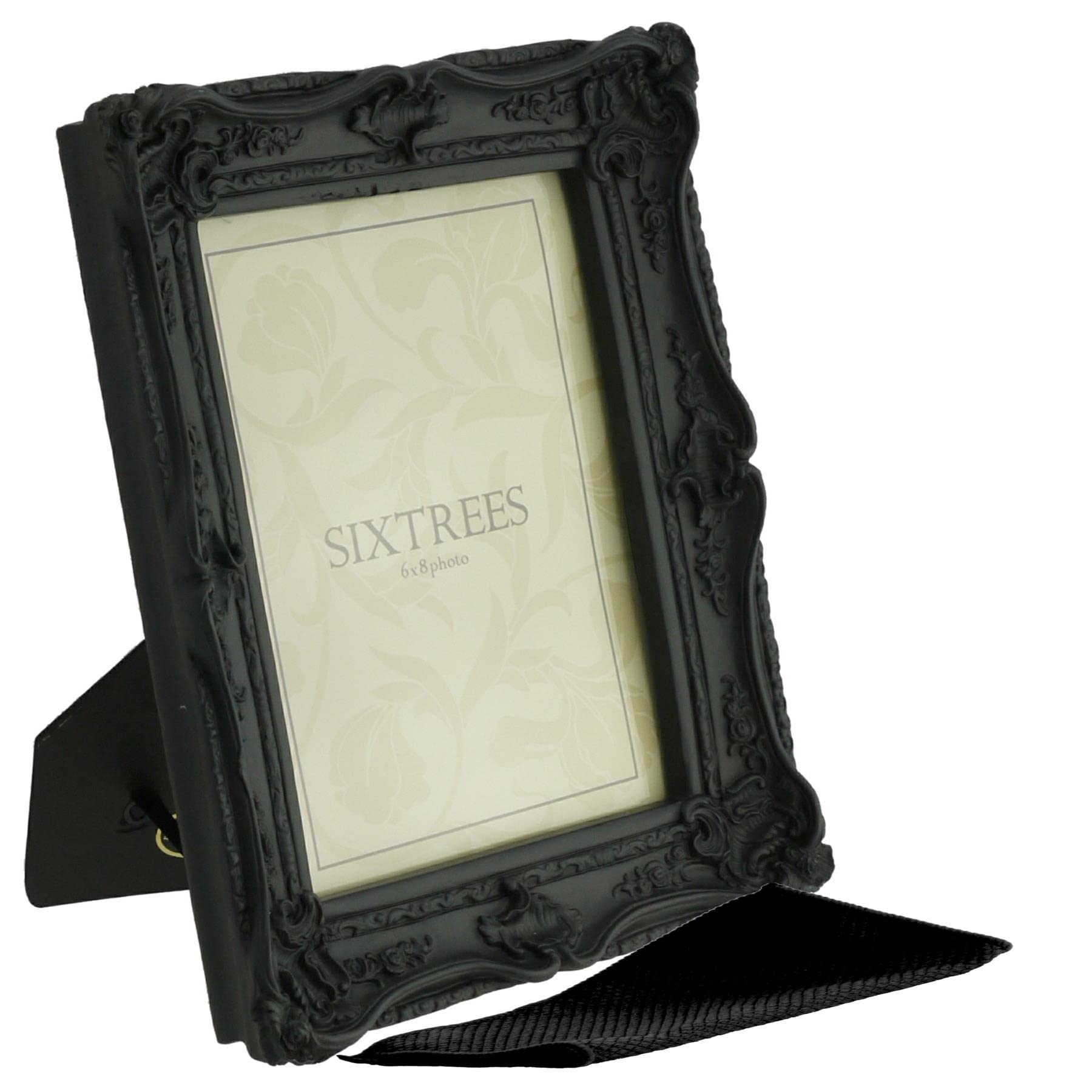Sixtrees Black Chelsea 5-253-68 Ornate Vintage Swept Shabby Chic 8X6 Inch Photo Frame - With Microfibre Glass Cleaning Cloth.