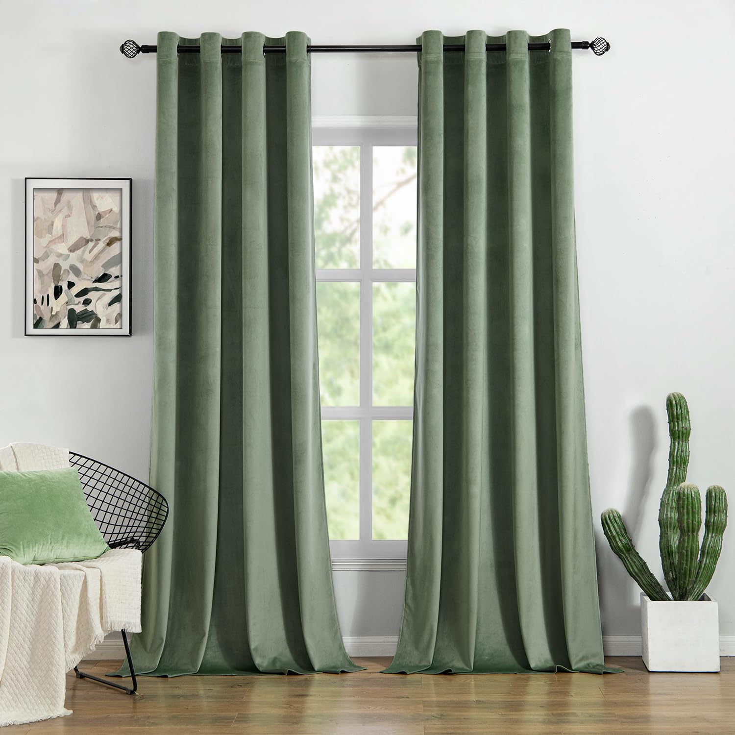 MIULEE Sage Green Velvet Curtains for Bedroom 2 Panel Set 102 Inch Drop Curtains, Soft Elegent Home Decor Velvet Curtain Living Room, Sun Blocking Room Darkening Thermal Eyelet Curtain 55x102 Inch — image 1