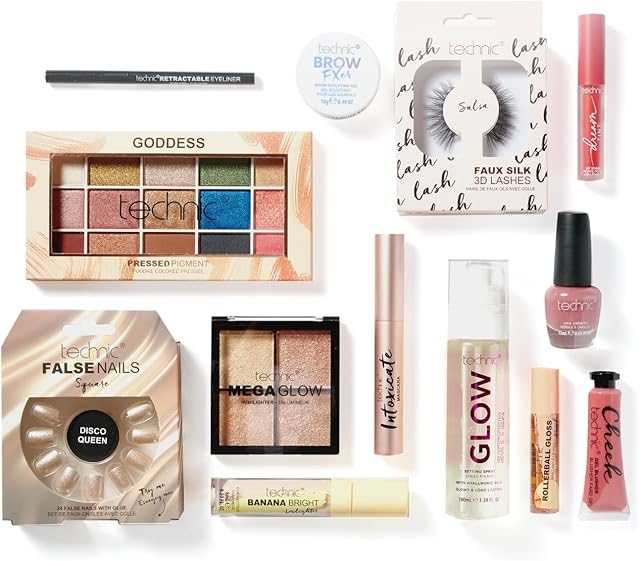 Technic 13Pc Showstopper Gift Set - A Selection of 13 Makeup Products for Eyes, Cheeks, Face, Lips & Nails in a Readymade Gift Box - Great Value Set - Vegan and Cruelty Free