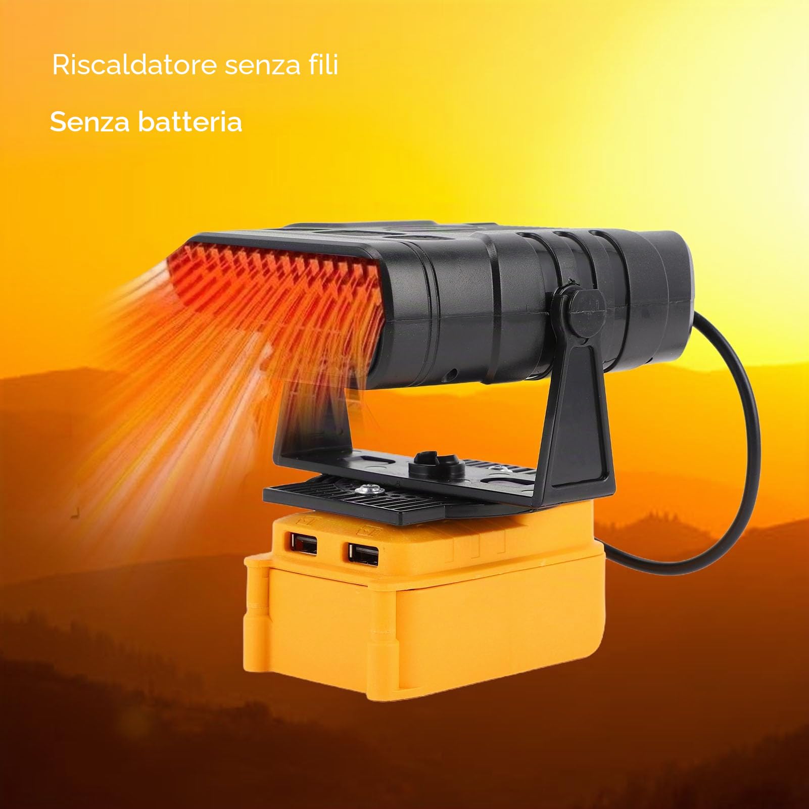 Stufa Elettrica Alimentata a Batteria, Piccola Stufa Elettrica Portatile Ricaricabile per Ufficio Camera Letto Campeggio All'aperto, 2 Uscite USB, 55-85 ℃ (senza Batteria)