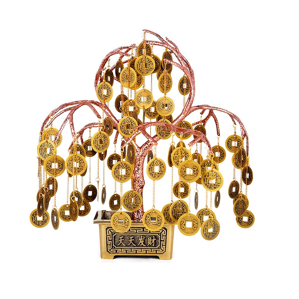 HCZKIUJY Luck and Wealth Crystal Tree Copper Fortune Tree Ingot Tree Crystal Fortune Tree Home Office Decoration Crystal Fortune Tree Feng Shui Auspicious Tree Money Tree Chakra Money Tree (B)
