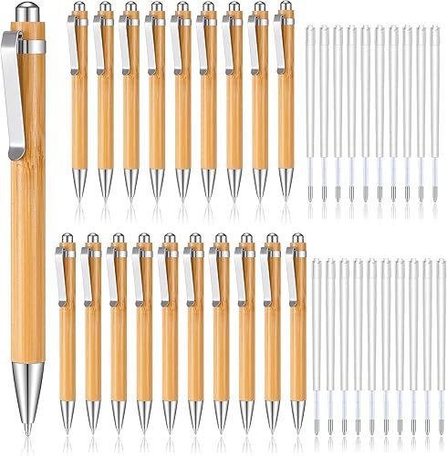 Fainne Bolígrafos de bambú de madera a granel con grabado natural retráctil de bambú con recambios de tinta negra extra, bolígrafo de diario (20