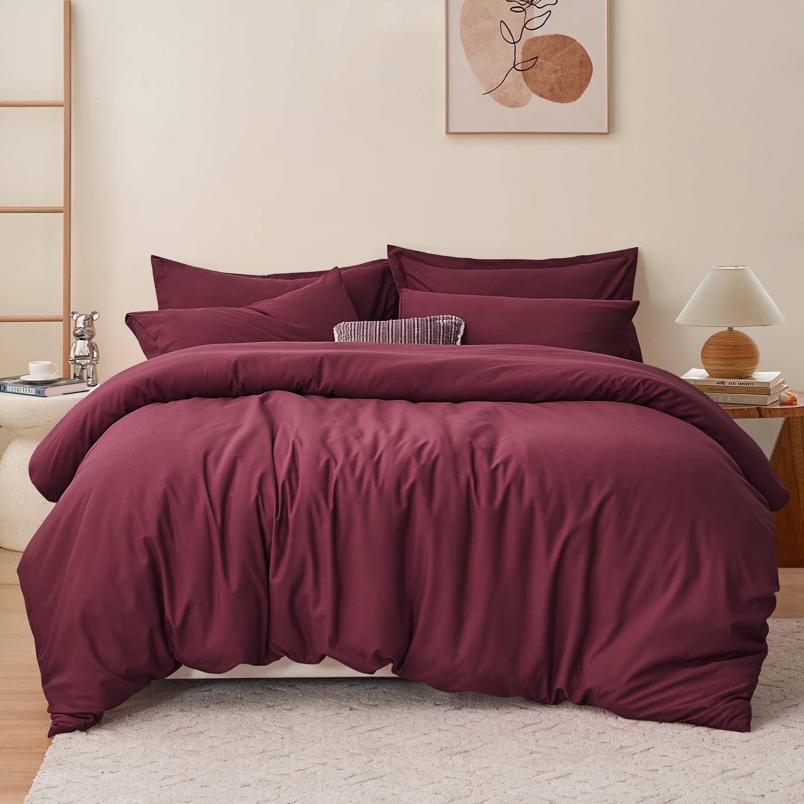 RUIKASI Red Super King Duvet Cover Sets Bedding Set - Burgundy Duvet Set Superking Bed Set with Zip, Soft Brushed Microfibre Super King Size Quilt Cover with 2 Pillowcases โ image 1