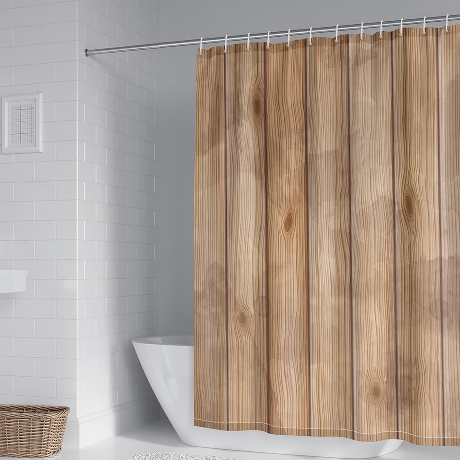AMDXD Cortina de ducha de color marrón, lavable, 240 x 200 cm, poliéster, tabla de madera, lavable, cortina de baño con anillas de cortina de ducha