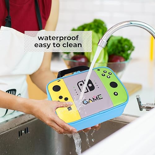 Miniatura 4 de ONTESY Bolsa de almuerzo para niños, bolsa aislada con interruptor de jugador, espuma gruesa, inastillable, fácil de limpiar, mini hielera de cuero