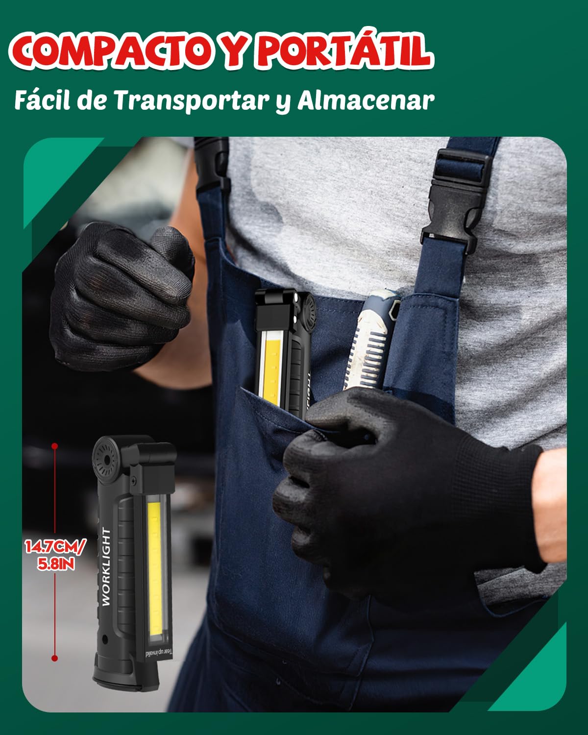 Coquimbo Regalo Hombre Linterna Taller LED Recargable, Linterna Portátil de Trabajo Lámpara de Inspección con Magnética Base y Gancho para Taller Cámping Emergencia(2 Piezas, Negro)