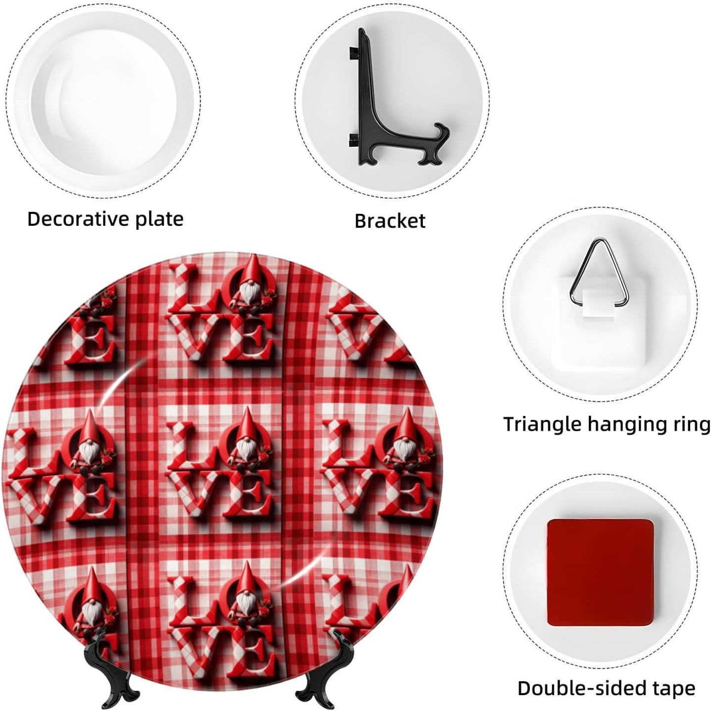 Valentine'S-Love-Gnomes 10 Inch Decorative Plate With Stand, Elegant Display Wall Plate For Home Decor