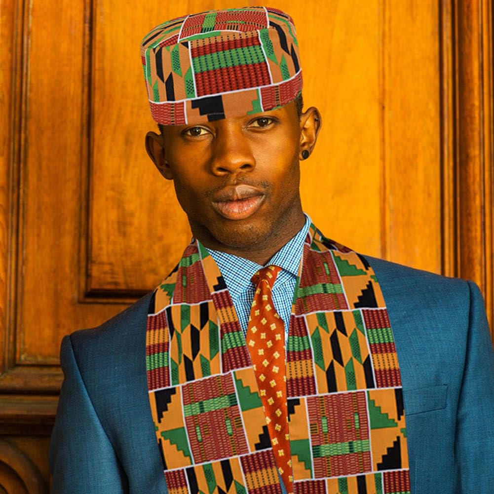 BAOZOON Lot de 2 chapeaux Kufi africains Kente et Kente avec imprimé africain - Pour homme et femme - Pour homme et femme