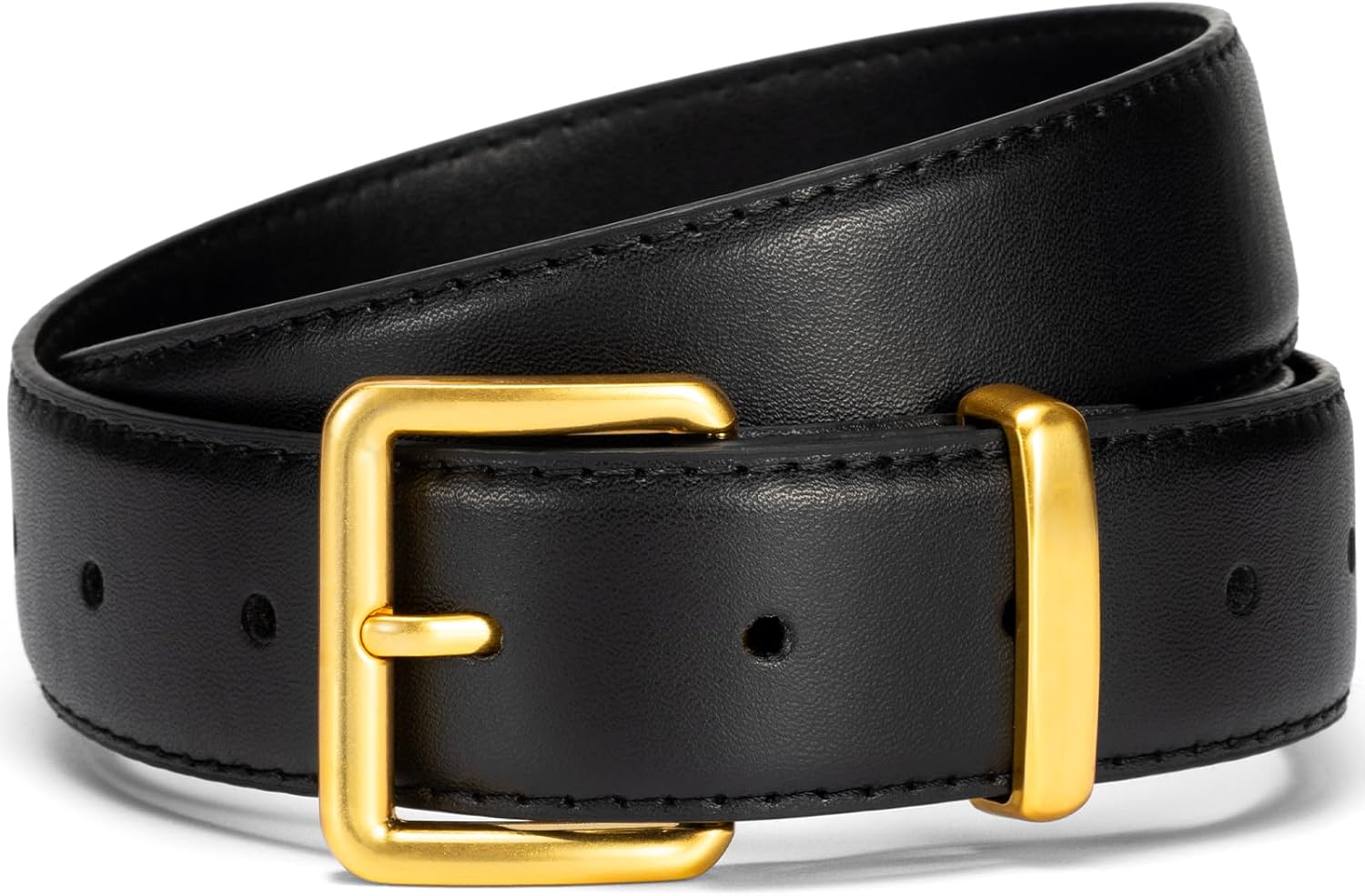 maikun Womens Leather Belt with Gold Buckle, Casual Elegant Waist Belt for Jeans Dress Pants, Fashion Ladies Accessory