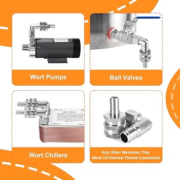 Stainless Steel Quick Disconnect Set 1/2'' NPT Home Brewing Connector Kit, Quick Disconnect For Wort Pumps for Wort Chiller Connectors for Ball Valve Hose Fitting (Barb Female/MPT Male)