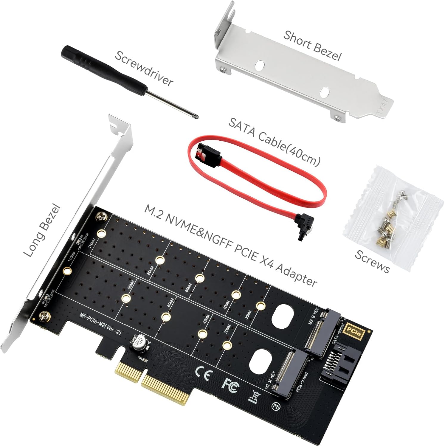ELUTENG Dual M.2 PCIE Adapter NVME/NGFF to PCIE X4 Expansion Card 32Gbps PCIE NVME SSD Adapter Compatible with B-Key/M-Key/B&M Key for 2230 2242 2260 2280 22110 SSD