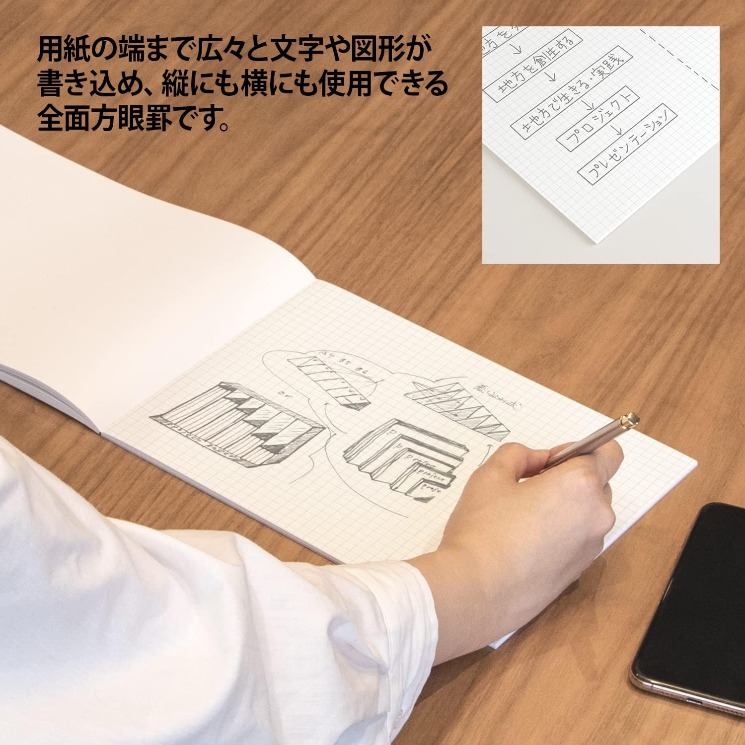 Okina PHB55P Grid Paper, Project Paper, B5, 0.2 inch (5 mm) Grid, 50 Sheets, 5 Books