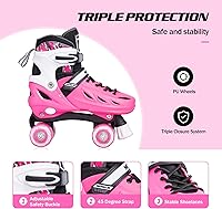 Vista 5 de METROLLER Roller Skates for Girls Ages 5-8 8-12 and Boys Teens, Adjustable 4 Sizes for Kids Toddler Rollerskates with Light up Wheels, for Women Rose