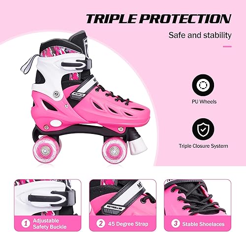 Miniatura 10 de METROLLER Patines de ruedas para niñas y niños adolescentes, 4 tamaños ajustables para niños pequeños patines con ruedas iluminadas, para jóvenes,