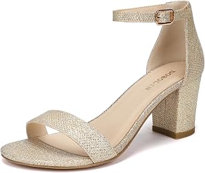 DOBOLIN Women's Heeled Sandals Open Toe Ankle Strap 2.5-Inch Chunky Heels Dress Shoes Wide Feet Friendly