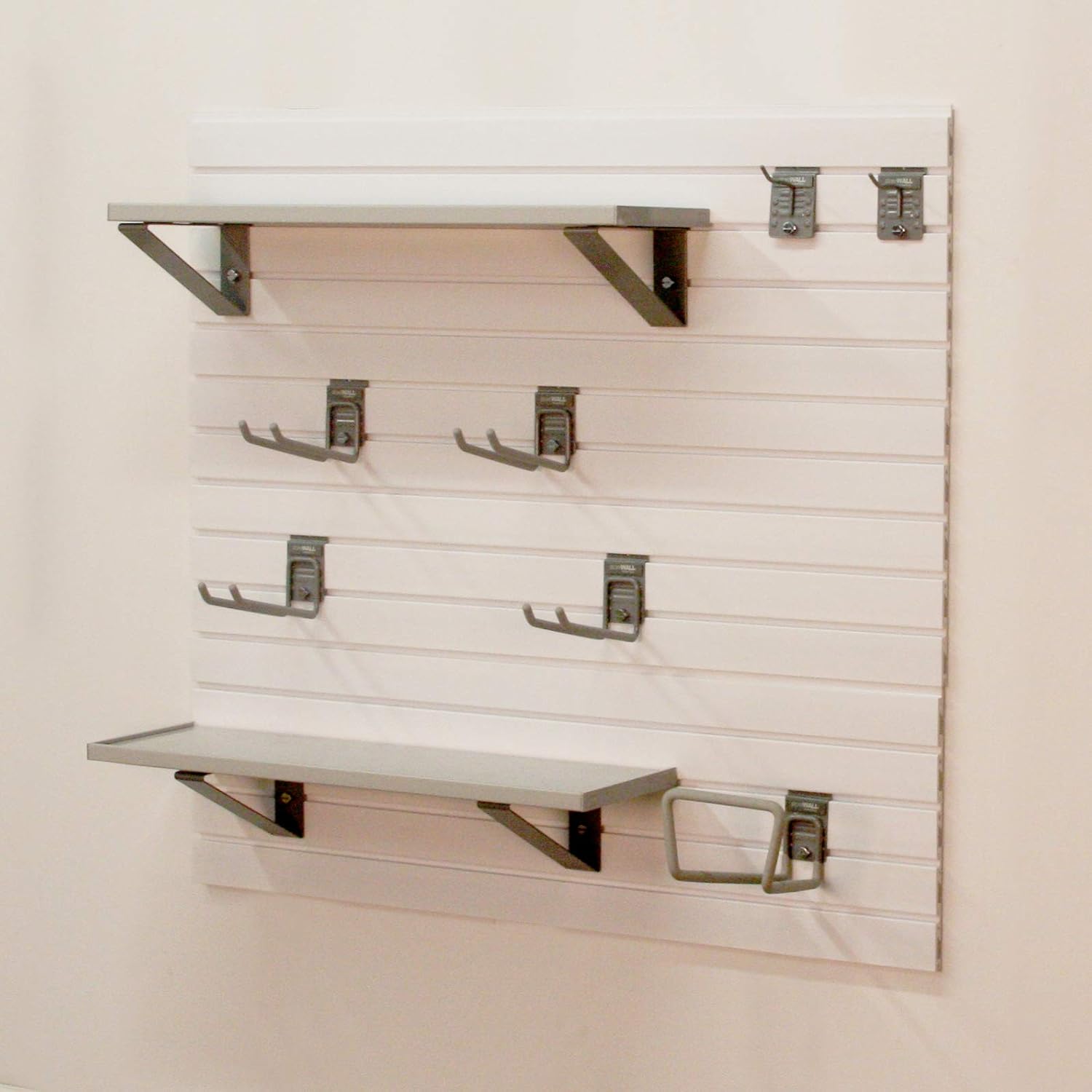 Deluxe Home Gym Fitness Slatwall Storage and Organization Kit (Brite White)