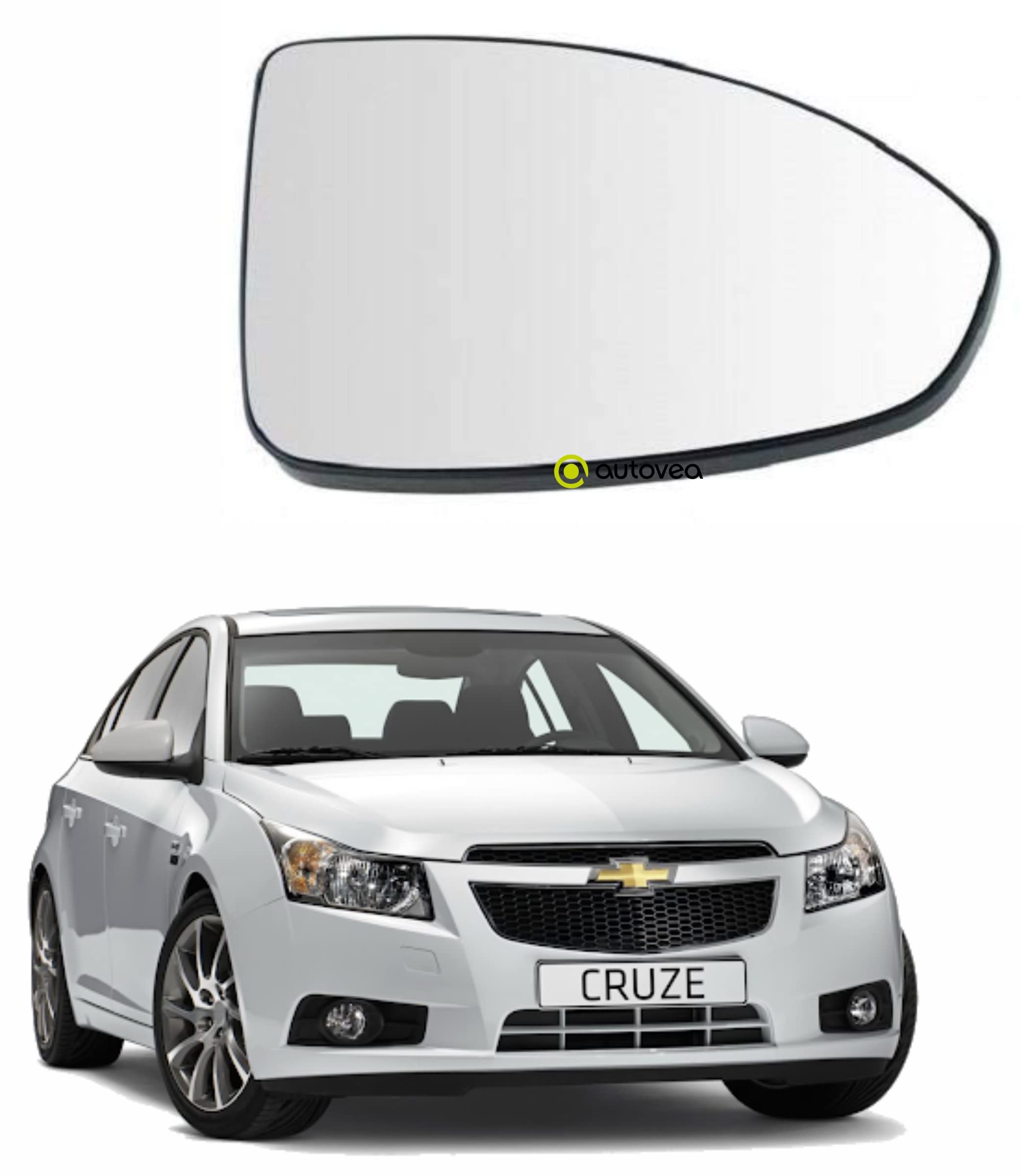 AUTOVEA® Rear View Mirror Glass (Right/Driver Side) Compatible with Chevrolet Cruze (Type-1) 2009-2015